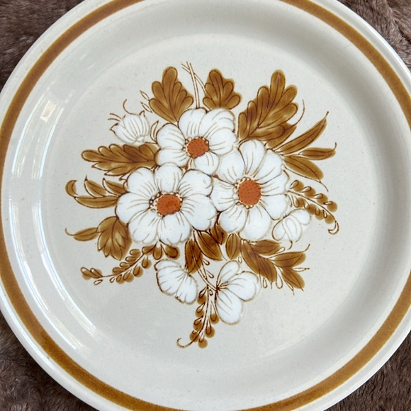 VTG 70s Japan Hand Painted Dried Flowers Mountain Wood STONEWARE Dinner Plate - Picture 8 of 16